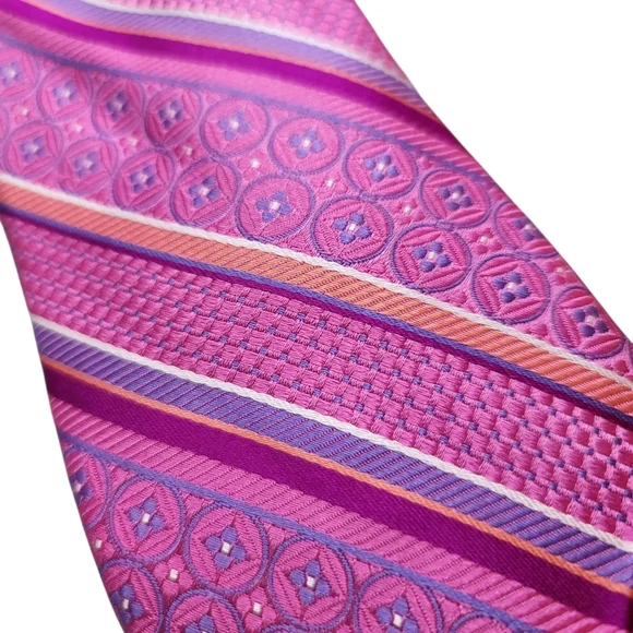 Jhane Barnes 100% Silk Tie Pink Purple Orange White Rasberry